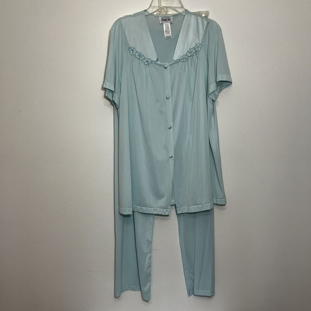 VTG Vanity Fair 90-107 Lingerie Silky Nylon Loungewear Pajama Set Azure Mist M - Picture 1 of 5